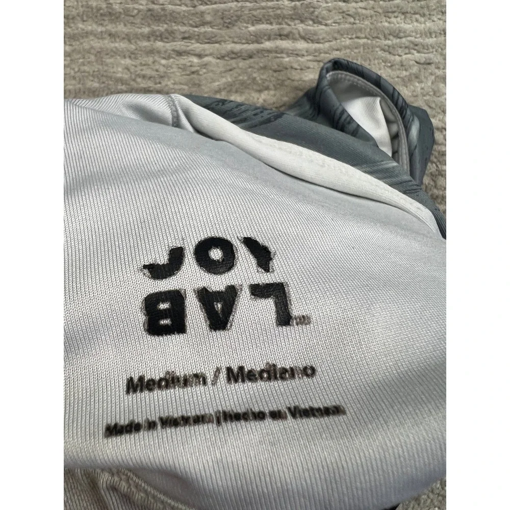 JoyLab Sports Bra Womens Medium Grey Silver Abstract High Neck Strappy Crossback